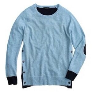 J. Crew Wool Blue Navy Colorblock Pullover Elbow Patch Preppy Grandpa Classic